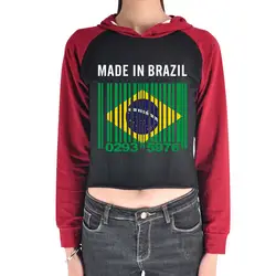 Сделано в Бразилии Для женщин забавные укороченные толстовки пуловер с длинными рукавами футболка осень-весна Топы уличной