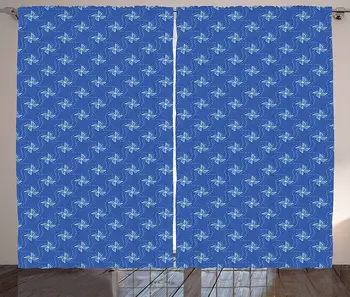 

Pinwheel Kitchen Curtains Symbol of Wind Farm Turbines Map Pattern with Renewable Energy Nature Eco Window Decor Panel Set