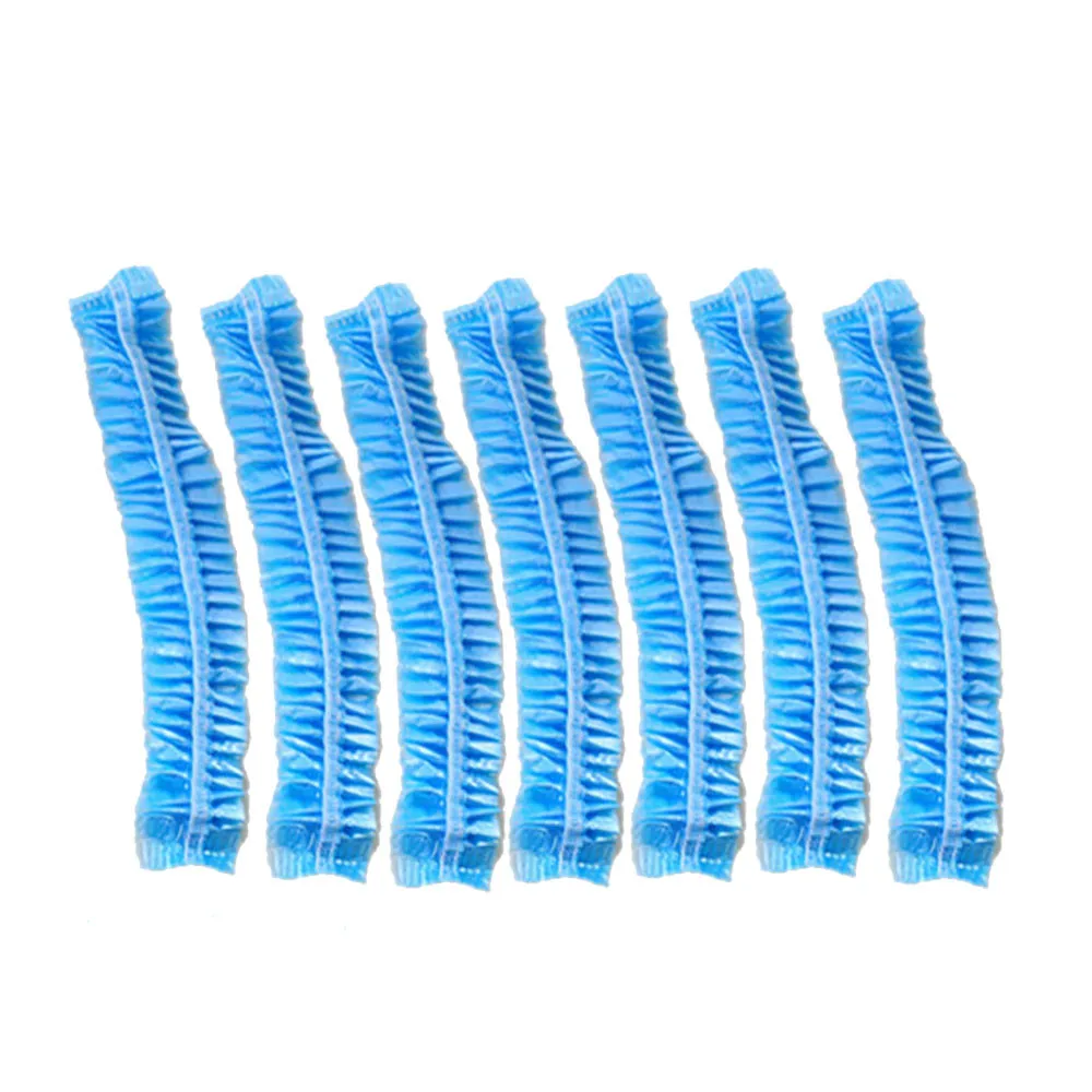 100 шт прозрачные одноразовые пластиковые шапочки для ванной для спа-салона для волос - Цвет: Blue