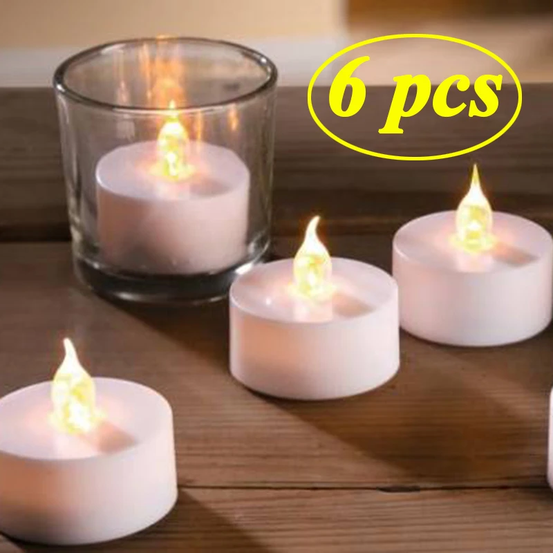 

6pcs LED Candle Tea Light Battery Powered Lamp Simulation Color Flame Flashing Home Wedding Birthday Party Decoration Candles
