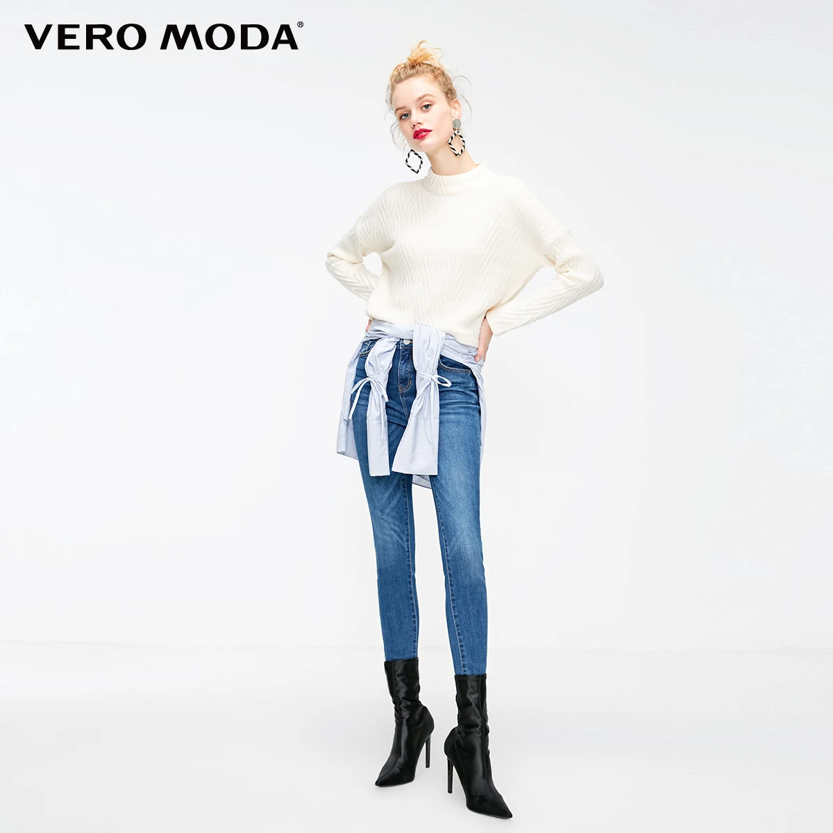 Vero Moda новые женские свитер женский ребристые круглый вырез водолазка нерегулярные подол чистый трикотаж | 318413614