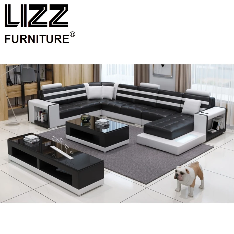 Sales Sofa Sets Luxury Furniture Set Genuine Leather Sofas For Living Room Modern Sofa Set With LED Light Divany Furniture 3316