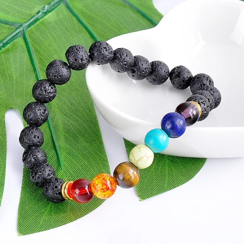 

SA SILVERAGE Handmade Volcanic Stone Men's Bracelet Colorful Yoga Natural Colors Stone Men's Energy Handset Bracelet Men Women