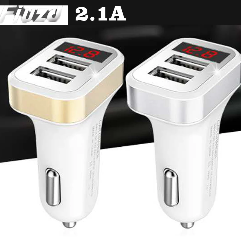 Fiuzd Display car charger For iPhone 8 7 X XR XS 2.1A Dual Port USB Charger for huawei p30 20 10 pro honor 10 mobile phone