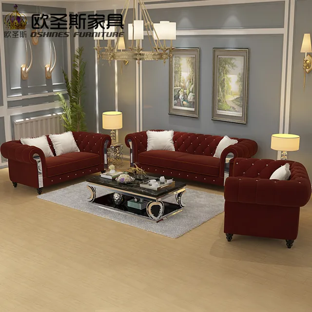 7 Seats Chesterfield Burgundy Deep Wine Red Luxury European Style 7 Seats Chesterfield Burgundy Deep Wine Red Luxury European Style New Clical Stainless Steel Frame Fabric