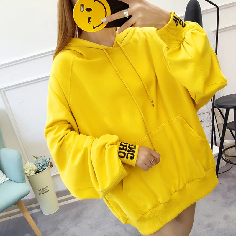 

WY019 Women clothes new korean hoodie Hooded Pullovers Puff sleeve sweatshirt women thin yellow hoodie Loose sweatshirt female