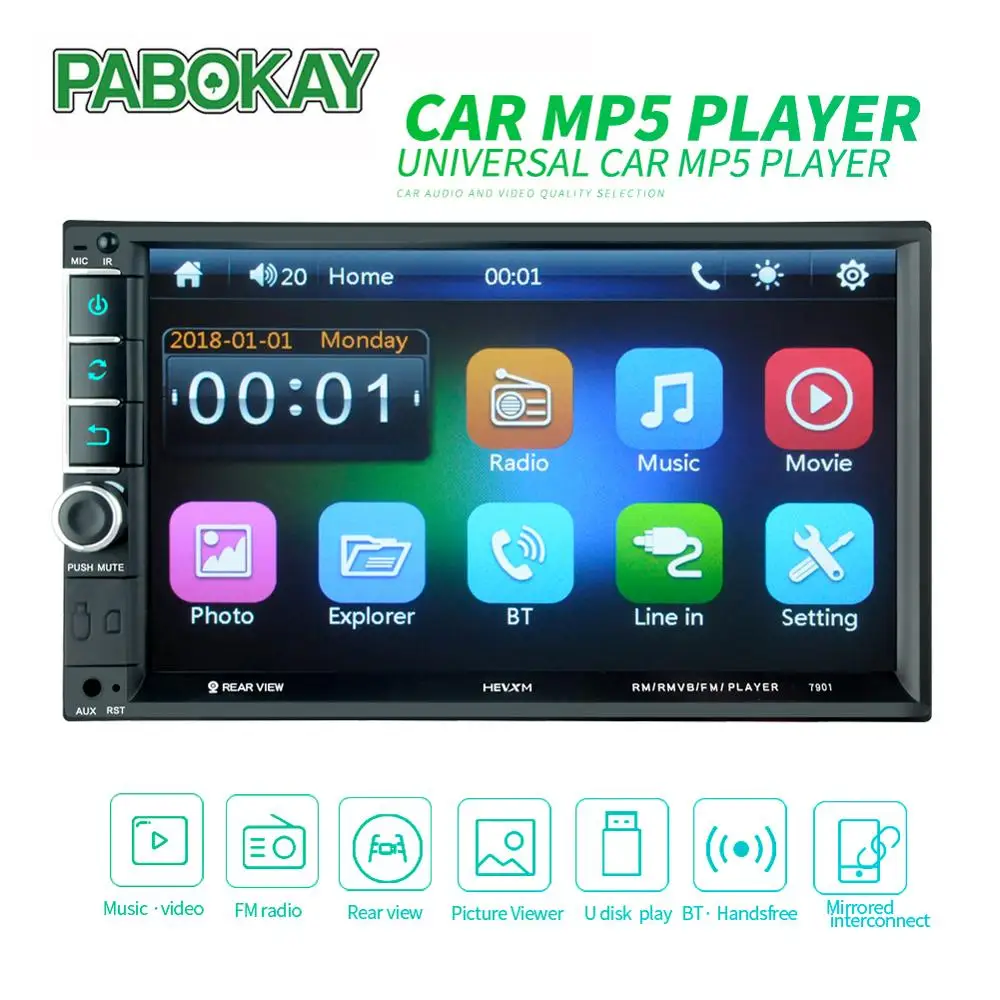 

Double 2 Din Car Video Player 7 inch Touch Screen Multimedia player MP5 Player USB FM Bluetooth Support Rear View Camera