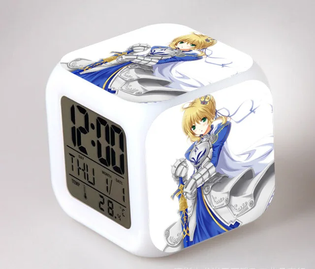 Японский аниме Fate/Zero Stay Night SABER светодиодный 7 цветов вспышка Цифровой Будильник Детский ночной Светильник часы для спальни - Цвет: Белый