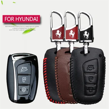 

2017 New Leather Car Remote Key Case Cover For Hyundai Hb20 I30 IX20 IX25 IX35 Solaris tucson Getz Creta Key chain Accessories