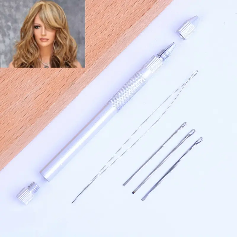

(1Pcs+4Pcs) Stainless Steel Hair Extension Tools Professional Sliver Ventilating Holder And Ventilating Needles For Lace Wigs