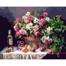 Нежная нежный роза цветок и вино "сделай сам" цифровое Рисование акриловая краска по номерам 40X50 см цветы фотографии настенный арт, без рамы