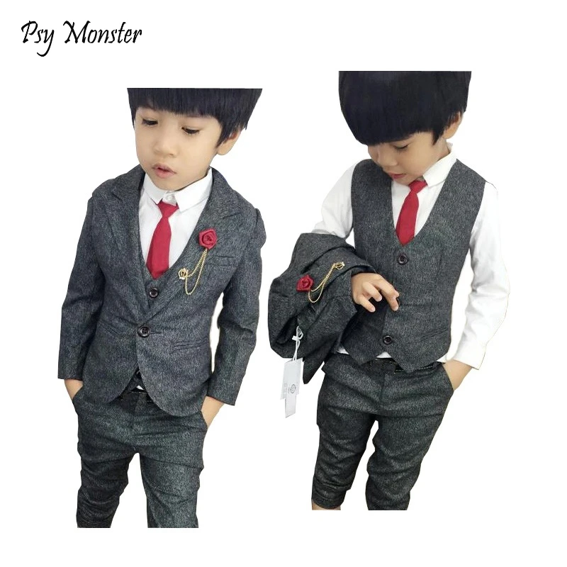 2020 Brand New Kids Wedding Blazer Vest Pants 3PCS Suit Flower Boys Formal Tuxedos School Spring Clothing Set F93 | Детская одежда и