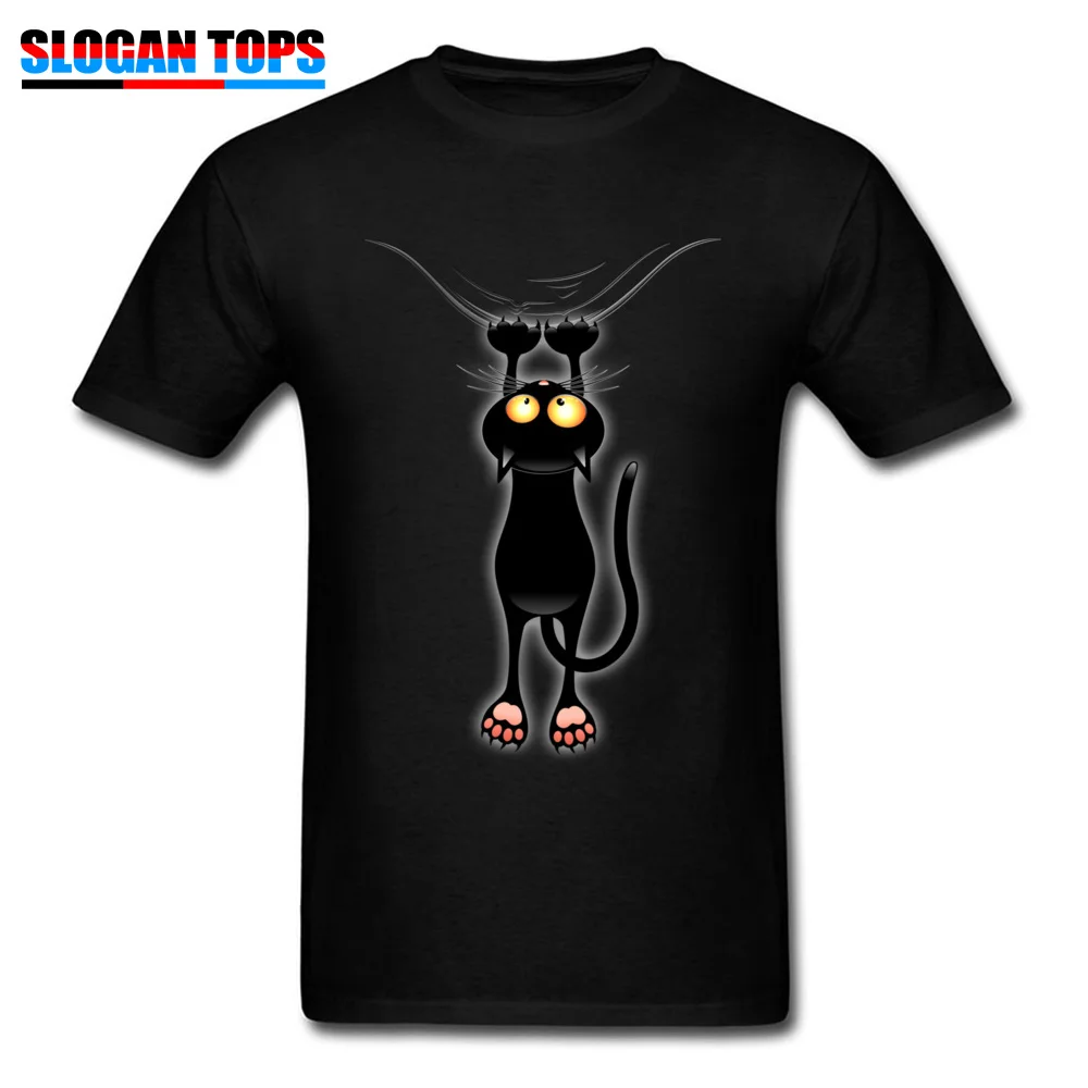 

O-Neck Men's T Shirt Fun Tshirt Black Cat Falling Down Tops Cotton Fabric Street Short Sleeve T-Shirt Novelty Design Clothing