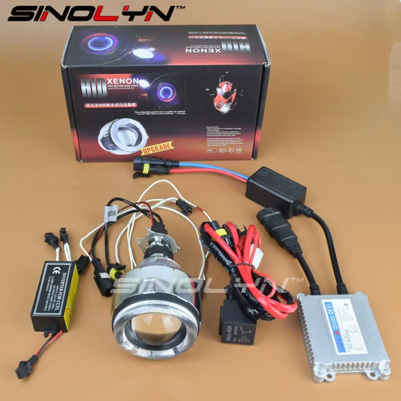 Мотоциклетная фара Angel Devil Eyes Bi-xenon HID объектив проектора CCFL Halo Kit 2,3 ''DIY аксессуары для налобных фар Модифицированная сборка