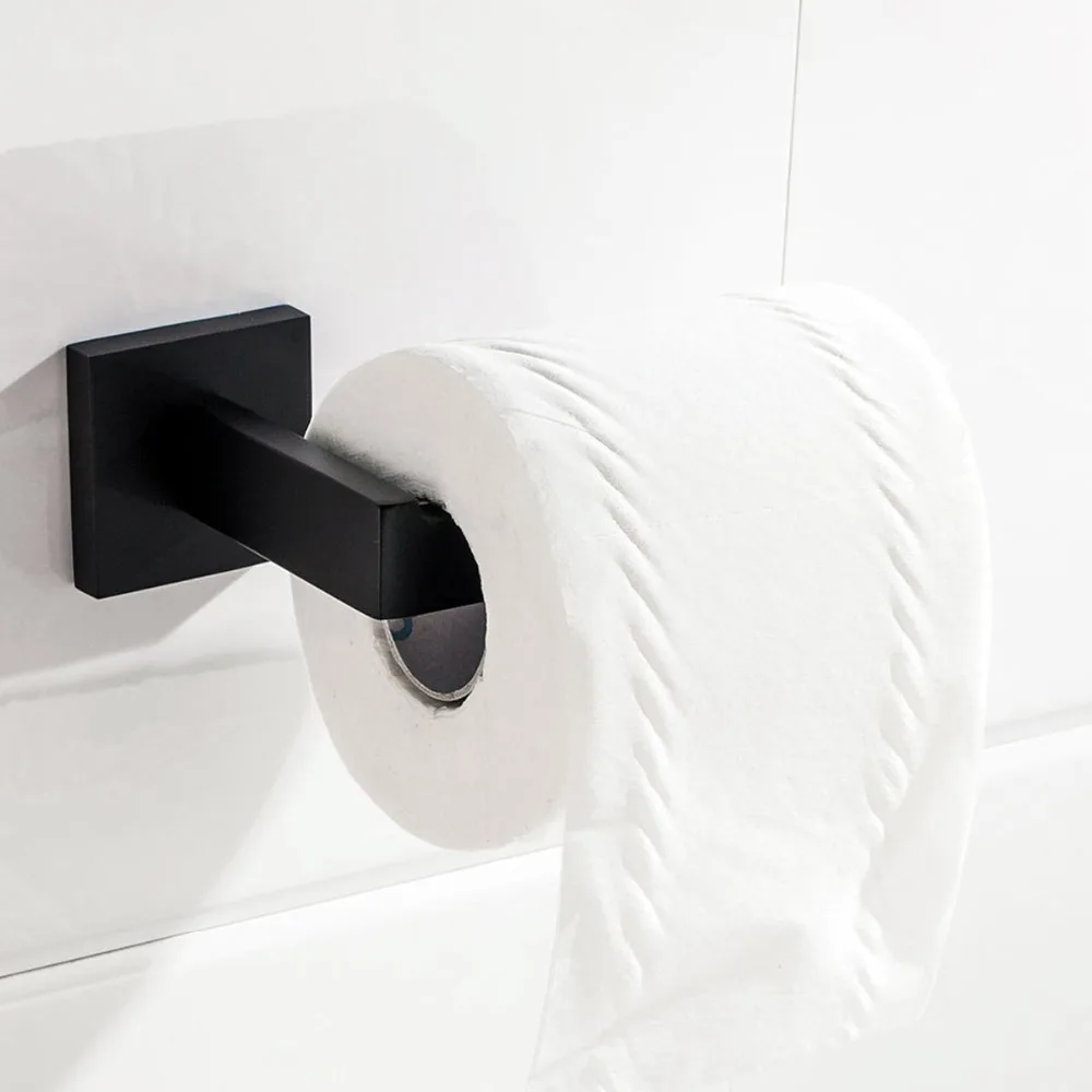 Leyden Black Toilet Paper Holder Wall Mount Tissue Rack With Hook