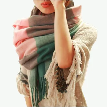 

VIIANLES Plaid Shawl Autumn Women Scarf fashion Style Multicolor Patchwork Color Wool Wraps Acrylic Rayon Long Tassel Scarves