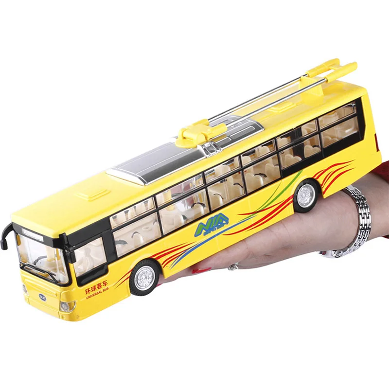 

1:48 Alloy Rail Transit Bus luxury bus voice children toy bus model Pull Back toy car flash toy vehicle
