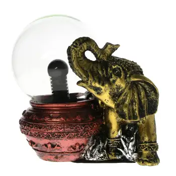 

Golden Elephant Statuary Tesla Plasma Light Ball Animal Figurine Vintage Magic Lighting Electric Glass Devils Ball Lamp Decor