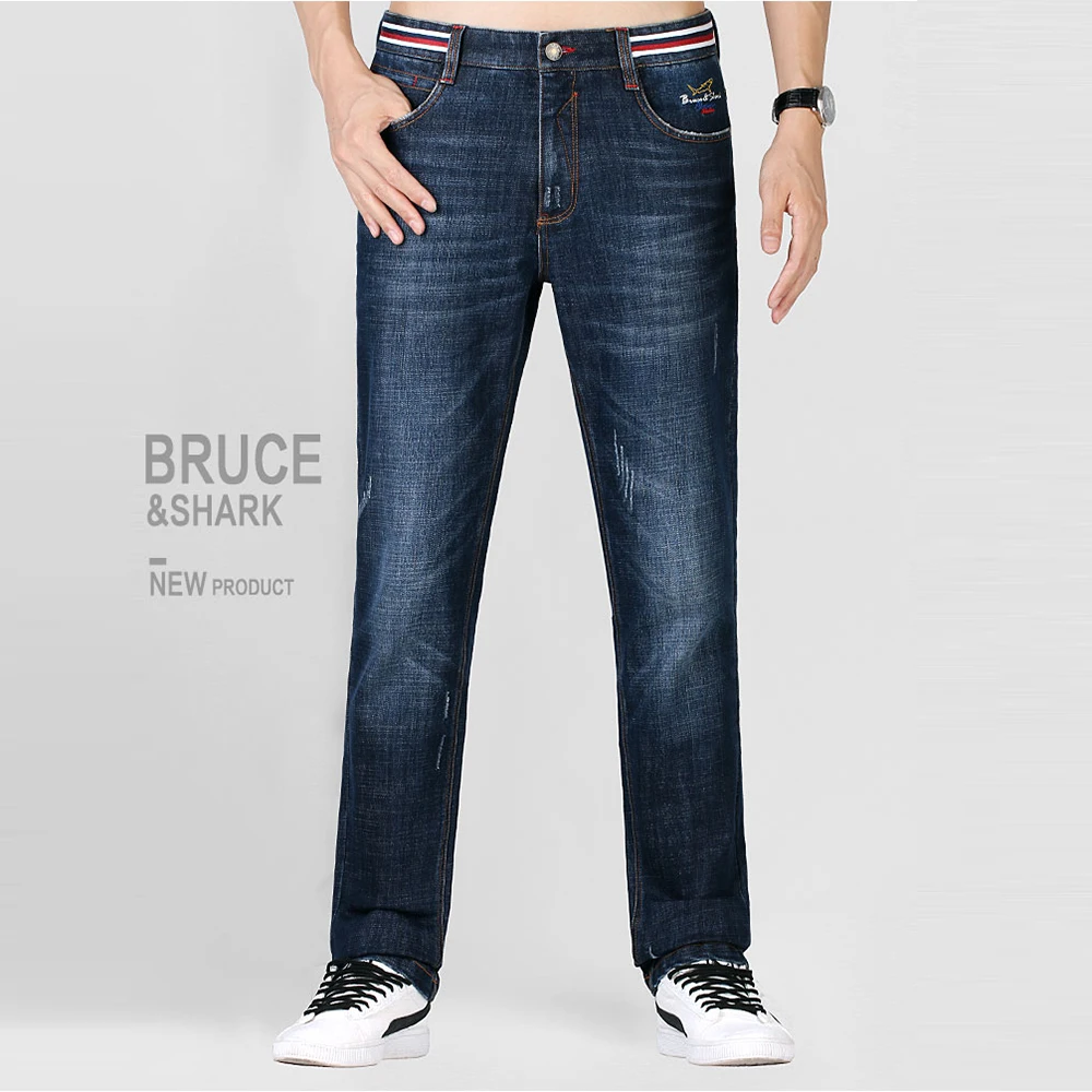 

Bruce&Shark Jeans Men Washed Casual High Quality Embroidery Straight leg Cotton heavyweight Men Jeans Big SIZE 28 TO 42 8235