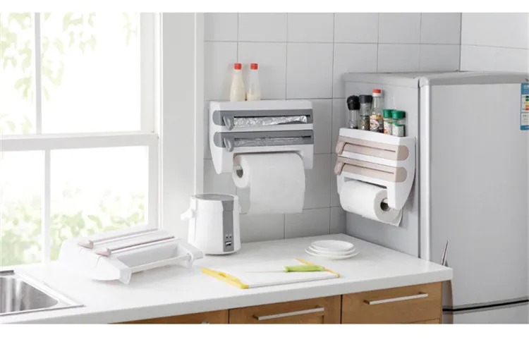 MeyJig Многофункциональный кухонный стеллаж для хранения цепляющейся пленки настенный держатель для бумажных полотенец с приспособлением для резки
