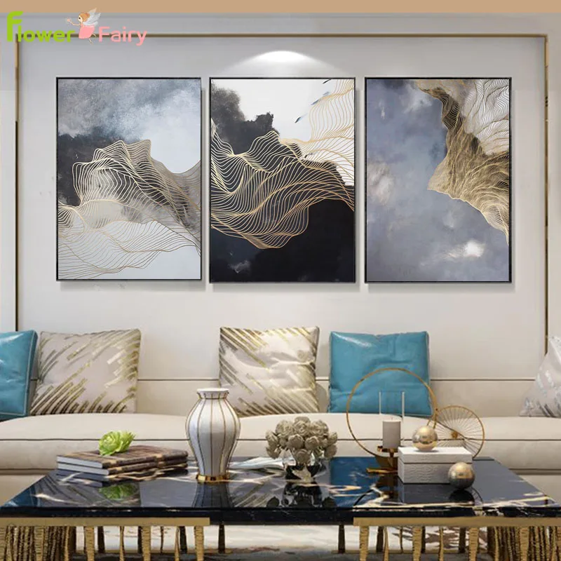 

Yellow Mountain Abstract Geometric Line Nordic Poster Wall Pictures For Living Room Home Decor Canvas Painting Picture Unframed