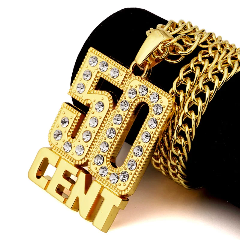 

Men hip-hop 50 cents pendant necklace rhinestone pendant necklace gold color