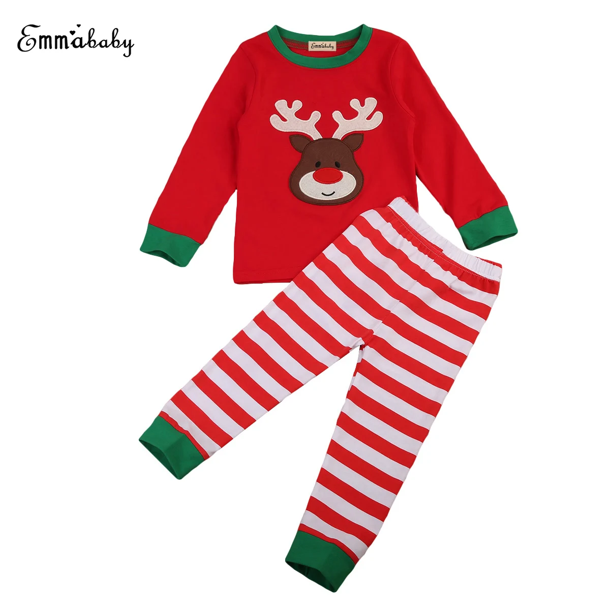 

2PCS Children Boy Girl Christmas Pajama Set Long Sleeve Tops+Striped Pant Nightwear Toddler Baby Boys Girls Xmas Clothes 1-7Y