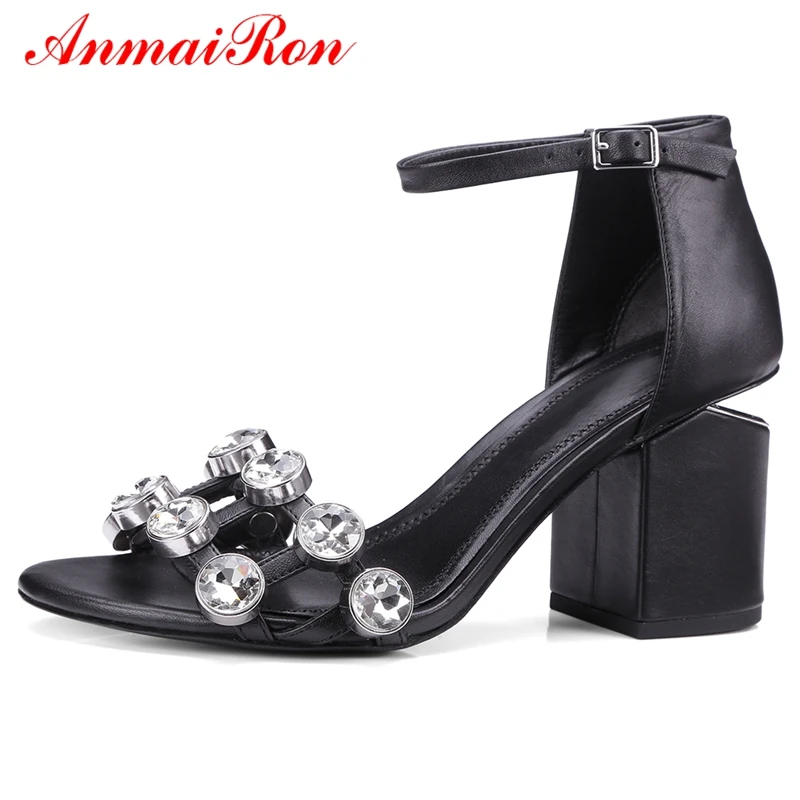 

ANMAIRON Genuine Leather Basic Casual Sandals Women Summer 2019 Women High Heel Shoes Size 34-39 LY832