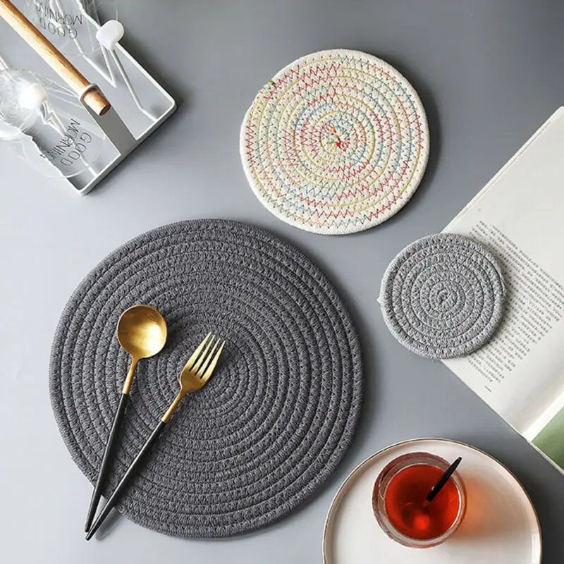 

3pcs Handmade Crocheted Placemat Table Mat Cotton Doily Cup Kitchen Round Mat UK