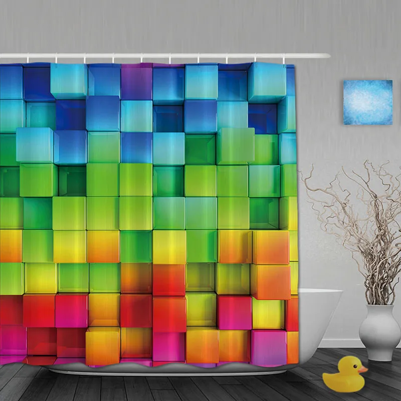 3D Afdrukken Badkamer Douche Gordijnen Regenboog Vierkante