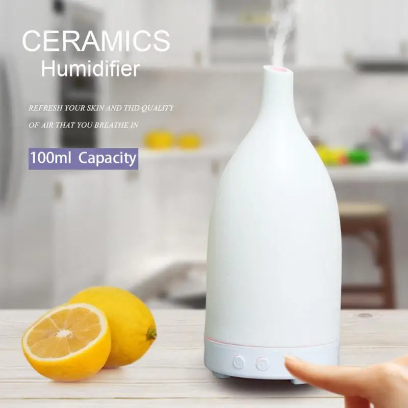 

100ml Ceramic Ultrasonic LED 7 Color Lamp Air Humidifier Essential Oil Aromatherapy Mist Aroma Diffuser for Home Office Bedroom