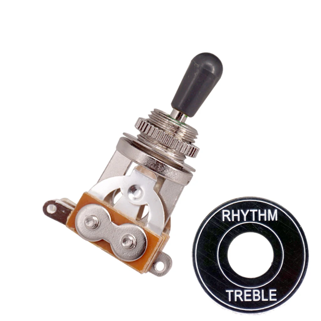 2Pcs 3-Channel Toggle Guitar 3 Way Switch Pickup Selector Toggle with Rhythm Treble Washer Ring Plate Black