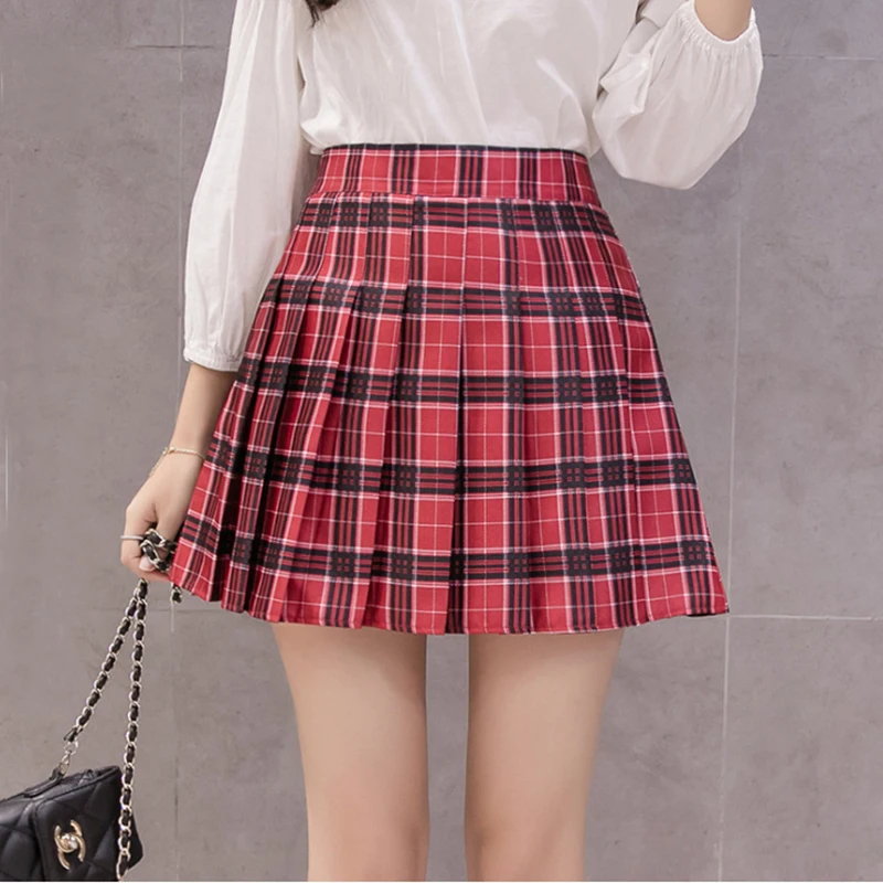 Harajuku Kawaii High Waist Pink Plaid A Word Skirt Women Kpop Ulzzang ...