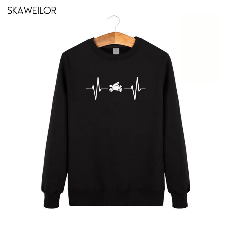 Funny Motorcycle Heartbeat Hoodies Men Winter New Fashion Lifeline