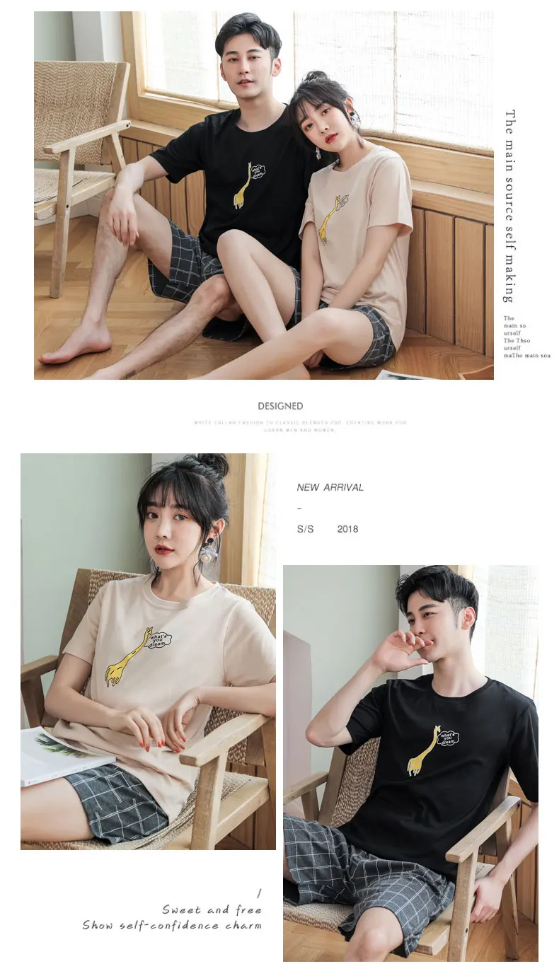 men's pajama sets Pajama New Couple Pajamas Set Homesuit Homeclothes Fashion Style Casual Style Women and Men Short Sleeve Short Pants Sleepwear cotton pyjama set