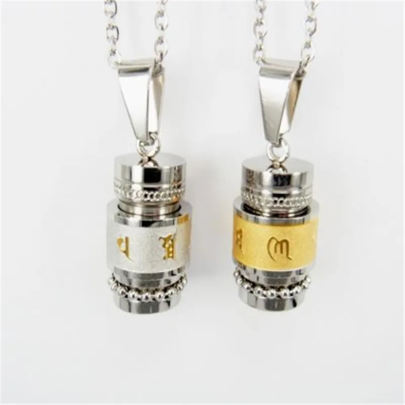 

New Hot Sale Stainless Steel Buddhist Six-word Rotatable Necklace Male Female Prayer Wheel Pendant Necklace Women Jewelry