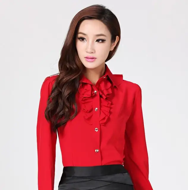 Formal Blouses Women Red Shirts Fashion New 2015 Spring Autumn Formal