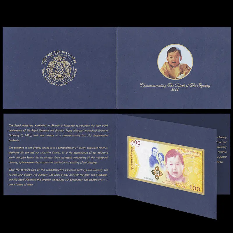 Royal Baby 2016 Bhutan 100 Ngultrum COMM UNC 2018 P-NEW With Folder 