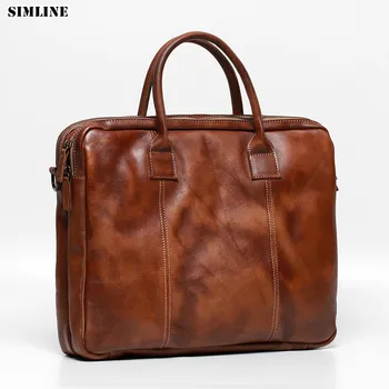 

Genuine Leather Cowhide Handbags For Men Brand Designer Vintage Casual Handmade Male Shoulder Crossbody Laptop Bag Man Briefcase
