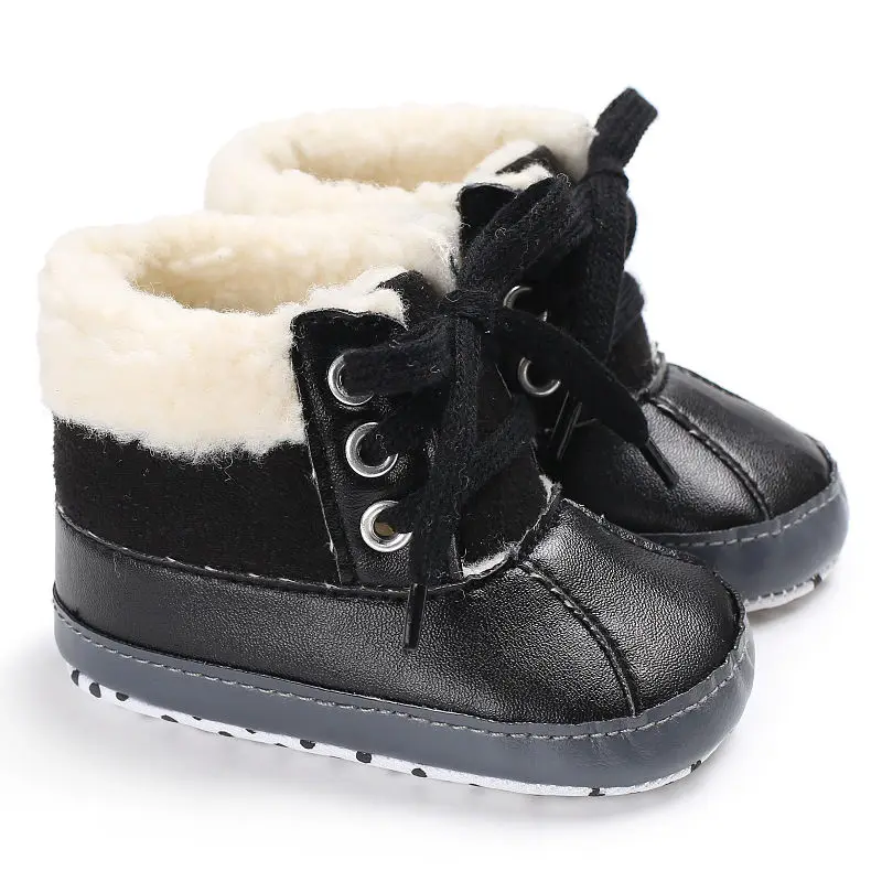 

Newborn Boys Winter Boots Infant Warm Fashion PU Leather First Walkers Soft Bottom Booties Indoor Toddler Boys Crib Shoes