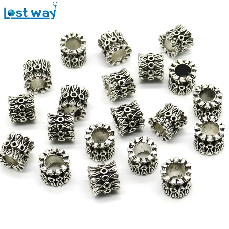 20 pc/lot gros trou tibétain argent perles métal tibétain argent entretoise perles argent plaqué pour la fabrication de bijoux bracelets porte-bonheur bricolage