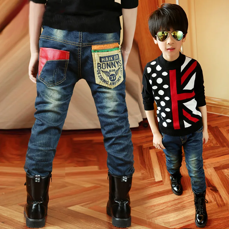 Newborn Sport Jeans Children Baby Boy Clothes Baby Kids Boys Printing Zipper Stretch Jeans Pants