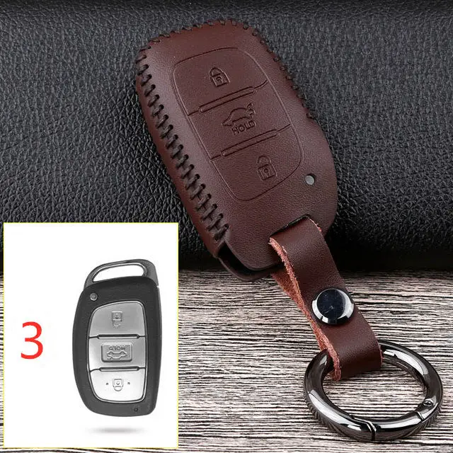 Кожаный чехол для ключей брелок для hyundai Tucson Creta ix25 ix35 i20 i30 HB20 Elantra Verna Mistra - Название цвета: 3 and brown leather
