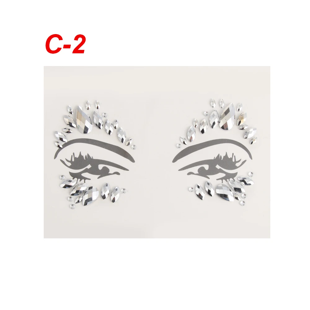 1 шт. 3D кристалл татуировки клеящиеся Лицо Глаза драгоценные камни горный хрусталь наклейки в виде драгоценных камней женские праздничные вечерние украшения для макияжа тела блеск украшение - Цвет: C-2