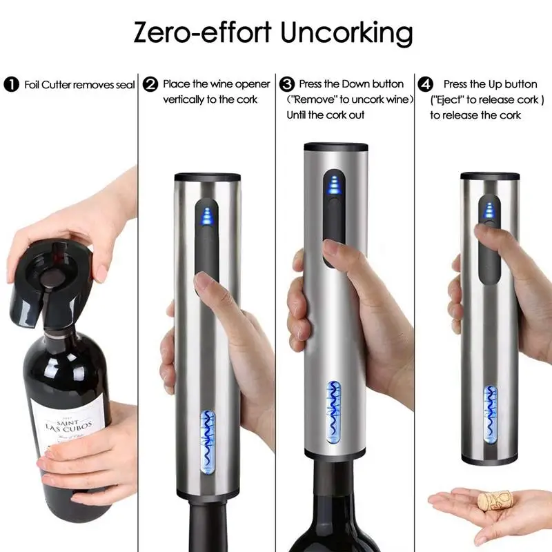 Electric Automatic Wine Bottle Opener w//Foil Cutter Rechargeable Corkscrew New