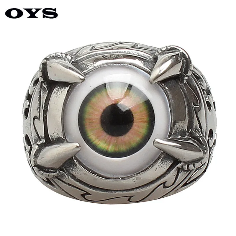 Resident Devil Eye Rings Men Titanium Stainless Steel Party Fashion Trendy Green Evil Eye Punk Men Jewelry Bands Ring G328