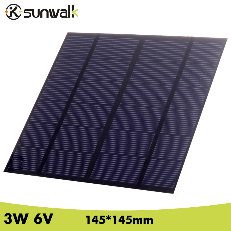 

SUNWALK 6V 3W 500mA Polycrystalline silicon Mini Solar Panel module Cell for Charger DC Battery DIY 145*145mm