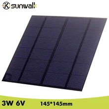 SUNWALK 6V 3W 500mA Polycrystalline silicon Mini Solar Panel module Cell for Charger DC Battery DIY 145*145mm