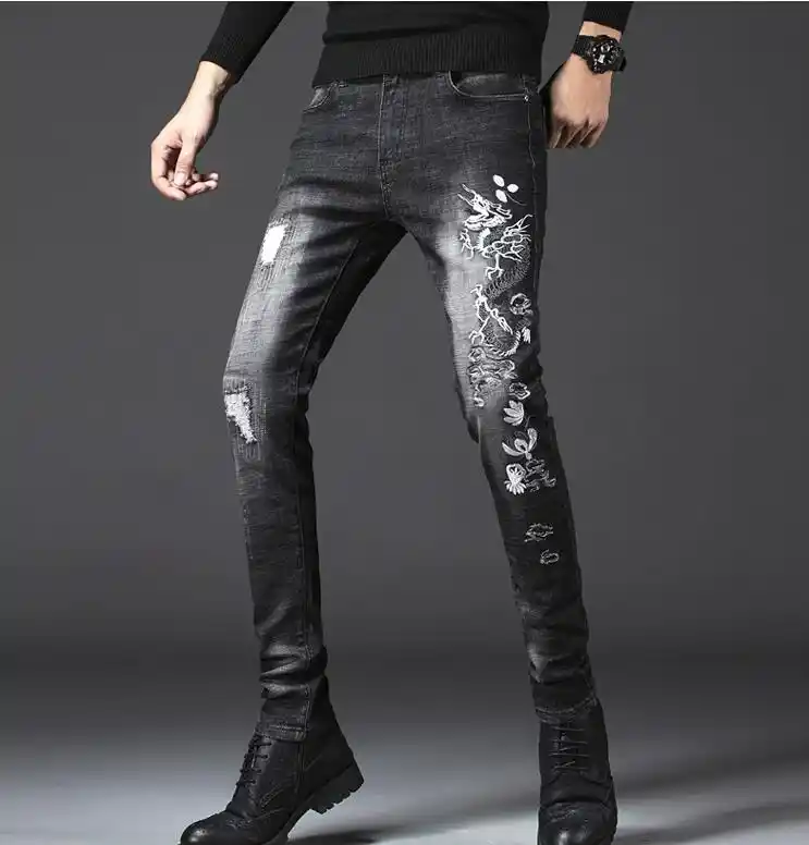 dragon embroidered jeans