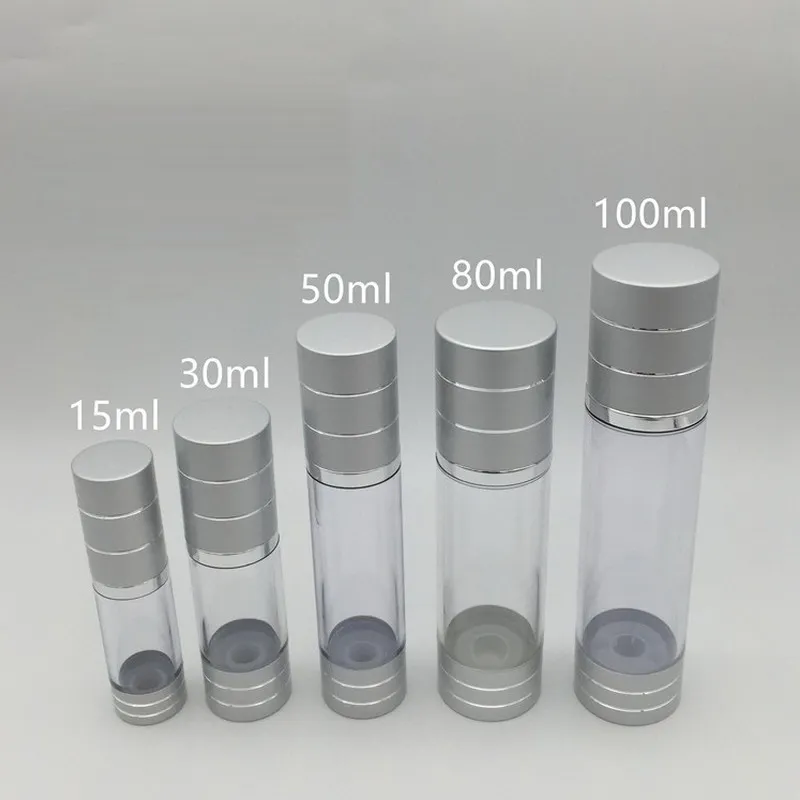 15ml 30ml 50ml 80ml 100ml Silver Airless Bottle Cosmetic Package Vacuum 
